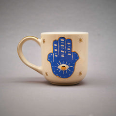 Teetasse | Kaffeetasse | Hand der Fatima  | Hamsa  | Handgemacht aus Keramik getöpfert | Designer Tasse