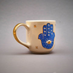 Teetasse | Kaffeetasse | Hand der Fatima  | Hamsa  | Handgemacht aus Keramik getöpfert | Designer Tasse