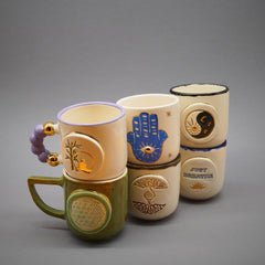 Teetassen Set | Kaffeetassen Set | Spirituelle Kollektion 6-Teilig  | Handgemacht aus Keramik getöpfert | Designer Tasse