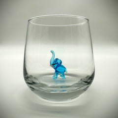 Trinkglas mit Tierfigur | Blauer Elefant | 3D | Murano Glas | Glas mit Figur | Handgemacht | Wasserglas | Tasse