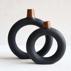 Vase 2-Teilig | Keramik | Circular Rund | Schwarz | Getöpfert | Dekovase | Handgemacht & Handbemalt | Designer Stück | Moderne Vase