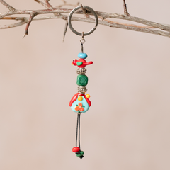 Glasperlen Schlüsselanhänger | Murano-Glas | Vogel | Rot-Blau | Handgemacht | Einzigartiges Design