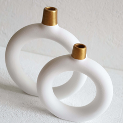 Vase 2-Teilig | Keramik | Circular Rund | Weiß | Getöpfert | Dekovase | Handgemacht & Handbemalt | Designer Stück | Moderne Vase