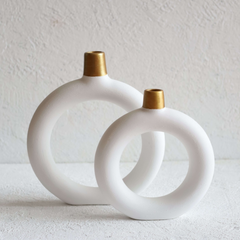 Vase 2-Teilig | Keramik | Circular Rund | Weiß | Getöpfert | Dekovase | Handgemacht & Handbemalt | Designer Stück | Moderne Vase