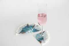 Untersetzer für Glas I 4er Set | Epoxy | Türkis-Weiß-Kupfer | Epoxidharz | Handgemacht | Getränkeuntersetzer | Tischdekoration