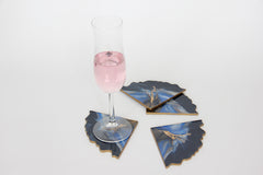 Untersetzer für Glas I 4er Set | Epoxy | Blau Marineblau Gold Elementen | Epoxidharz | Handgemacht | Getränkeuntersetzer | Tischdekoration
