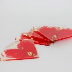 Untersetzer für Glas I 4er Set | Epoxy | Rot mit Echtgold Elementen | Epoxidharz | Handgemacht | Getränkeuntersetzer | Tischdekoration