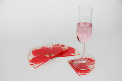 Untersetzer für Glas I 4er Set | Epoxy | Rot mit Echtgold Elementen | Epoxidharz | Handgemacht | Getränkeuntersetzer | Tischdekoration