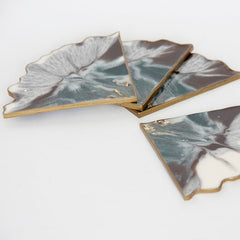 Untersetzer für Glas I 4er Set | Epoxy | Türkis-Weiss-Braun-Gold | Epoxidharz | Handgemacht | Getränkeuntersetzer | Tischdekoration