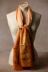 Seidentuch handbemalt | Seidenschal | Damen | Braun-Orange | Elegant & Luxuriös | 100% Seide | 1600x500 | Einzigartiges Designerschal