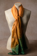 Seidentuch handbemalt | Seidenschal | Damen | Orange-Grün | Elegant & Luxuriös | 100% Seide | 1600x500 | Einzigartiges Designerschal