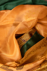 Seidentuch handbemalt | Seidenschal | Damen | Orange-Grün | Elegant & Luxuriös | 100% Seide | 1600x500 | Einzigartiges Designerschal
