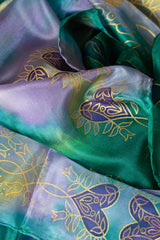 Seidentuch handbemalt | Seidenschal | Damen | Grün-Lila | Elegant & Luxuriös | 100% Seide | 1600x500 | Einzigartiges Designerschal