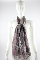 Seidentuch handgemacht | Seidenschal | Damen | Grau-Bordeaux | Elegant & Luxuriös | Ebruli | 100% Seide | Einzigartiges Designerschal