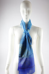 Seidentuch handbemalt | Seidenschal | Damen | Lila-Blau-Türkis | Elegant & Luxuriös | 100% Seide | 1600x500 | Einzigartiges Designerschal