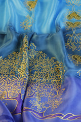 Seidentuch handbemalt | Seidenschal | Damen | Lila-Blau-Türkis | Elegant & Luxuriös | 100% Seide | 1600x500 | Einzigartiges Designerschal
