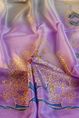 Seidentuch handbemalt | Seidenschal | Damen | Lila-Grau | Elegant & Luxuriös | 100% Seide | 1600x500 | Einzigartiges Designerschal