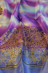 Seidentuch handbemalt | Seidenschal | Damen | Blau-Lila | Elegant & Luxuriös | 100% Seide | 1600x500 | Einzigartiges Designerschal