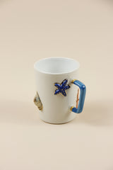 Teetasse | Kaffeetasse | „Leben im Meer" mit „Seestern&Muscheln verziert | Handgemacht aus Keramik getöpfert | Mit Echtgold Elementen | Designer Tasse