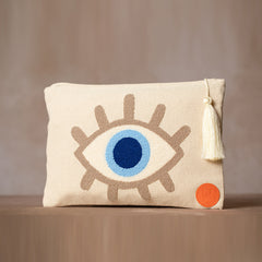 Handtasche für Damen | Nazar - Augen - Motiv | Beige | Damentasche | Handgemacht | 34 cm x 23,5 cm