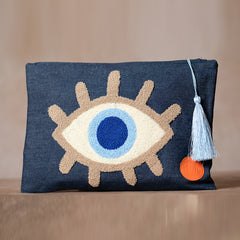Handtasche für Damen | Nazar - Augen - Motiv | Beige | Damentasche | Handgemacht | 34 cm x 23,5 cm