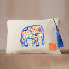 Handtasche für Damen | Elefant - Motiv | Beige | Designer Damentasche | Handgemacht | 34 cm x 23,5 cm