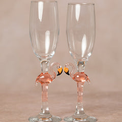 Sektglas mit Tierfigur | Flamingo | 2er Set | 3D | Murano Glas | Glas mit Figur | Handgemacht