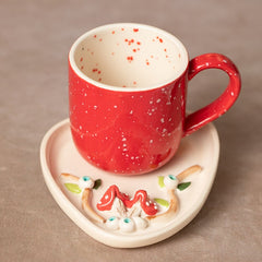 Teetasse | Kaffeetasse | Mit einer „Pilz - Soße" verziert | Handgemacht aus Keramik getöpfert | Designer Tasse