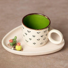 Teetasse | Kaffeetasse | Mit einer „kaktus" verziert | Handgemacht aus Keramik getöpfert | Designer Tasse