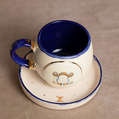 Teetasse | Kaffeetasse | Mit „Sternzeichen - Zwilling" verziert | Handgemacht aus Keramik getöpfert | Mit Echtgold Elementen | Designer Tasse