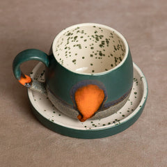 Teetasse | Kaffeetasse | Mit einer „Orange Lava" verziert | Handgemacht aus Keramik getöpfert | Designer Tasse
