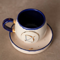 Teetasse | Kaffeetasse | Mit einer „Sternzeichen - Schütze" verziert | Handgemacht aus Keramik getöpfert | Mit Echtgold Elementen | Designer Tasse