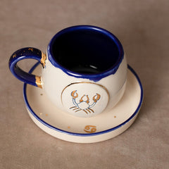 Teetasse | Kaffeetasse | Mit einer „Sternzeichen - Krebs " verziert | Handgemacht aus Keramik getöpfert | Mit Echtgold Elementen | Designer Tasse
