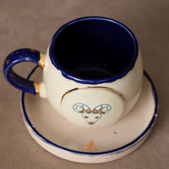 Teetasse | Kaffeetasse | Mit „Sternzeichen - Widder" verziert | Handgemacht aus Keramik getöpfert | Mit Echtgold Elementen | Designer Tasse