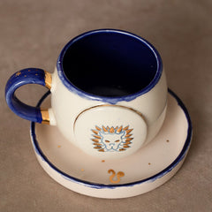 Teetasse | Kaffeetasse | Mit „Sternzeichen - Löwe" verziert | Handgemacht aus Keramik getöpfert | Mit Echtgold Elementen | Designer Tasse