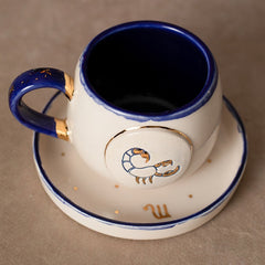 Teetasse | Kaffeetasse | Mit „Sternzeichen - Skorpion" verziert | Handgemacht aus Keramik getöpfert | Mit Echtgold Elementen | Designer Tasse