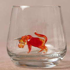 Trinkglas mit Tierfigur | Roter Stier | 3D | Murano Glas | Glas mit Figur | Handgemacht | Wasserglas | Tasse