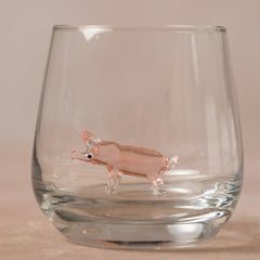 Trinkglas mit Tierfigur | Schwein | 3D | Murano Glas | Glas mit Figur | Handgemacht | Wasserglas | Tasse
