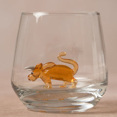 Trinkglas mit Tierfigur | Orange Stier | 3D | Murano Glas | Glas mit Figur | Handgemacht | Wasserglas | Tasse