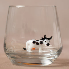 Trinkglas mit Tierfigur | Kuh | 3D | Murano Glas | Glas mit Figur | Handgemacht | Wasserglas | Tasse