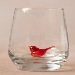 Trinkglas mit Tierfigur | Roter Vogel | 3D | Murano Glas | Glas mit Figur | Handgemacht | Wasserglas | Tasse
