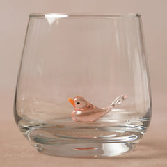 Trinkglas mit Tierfigur | Pink Vogel | 3D | Murano Glas | Glas mit Figur | Handgemacht | Wasserglas | Tasse