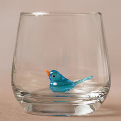 Trinkglas mit Tierfigur | Blauer Vogel | 3D | Murano Glas | Glas mit Figur | Handgemacht | Wasserglas | Tasse