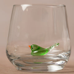 Trinkglas mit Tierfigur | Grüner Vogel | 3D | Murano Glas | Glas mit Figur | Handgemacht | Wasserglas | Tasse