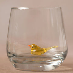 Trinkglas mit Tierfigur | Gelber Vogel | 3D | Murano Glas | Glas mit Figur | Handgemacht | Wasserglas | Tasse