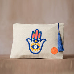 Handtasche für Damen | Die Hand der Fatima | Fatimas Hand - Motiv | Beige | Damentasche | Handgemacht | 34 cm x 23,5 cm