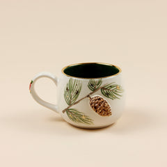 Teetasse | Kaffeetasse | Mit einer „Tannenzapfen" verziert | Handgemacht aus Keramik getöpfert | Mit Echtgold Elementen | Designer Tasse