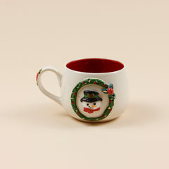 Teetasse | Kaffeetasse | Mit einer „Schneemann" verziert | Handgemacht aus Keramik getöpfert | Mit Echtgold Elementen | Designer Tasse