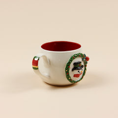 Teetasse | Kaffeetasse | Mit einer „Schneemann" verziert | Handgemacht aus Keramik getöpfert | Mit Echtgold Elementen | Designer Tasse
