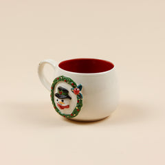 Teetasse | Kaffeetasse | Mit einer „Schneemann" verziert | Handgemacht aus Keramik getöpfert | Mit Echtgold Elementen | Designer Tasse